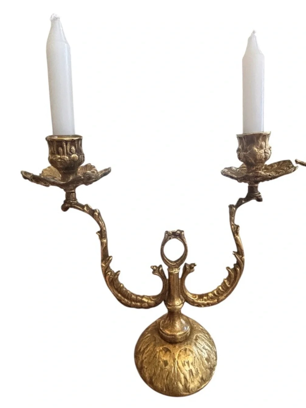 Ornate Gold Brass Double-Arm Candle Holders - Pair